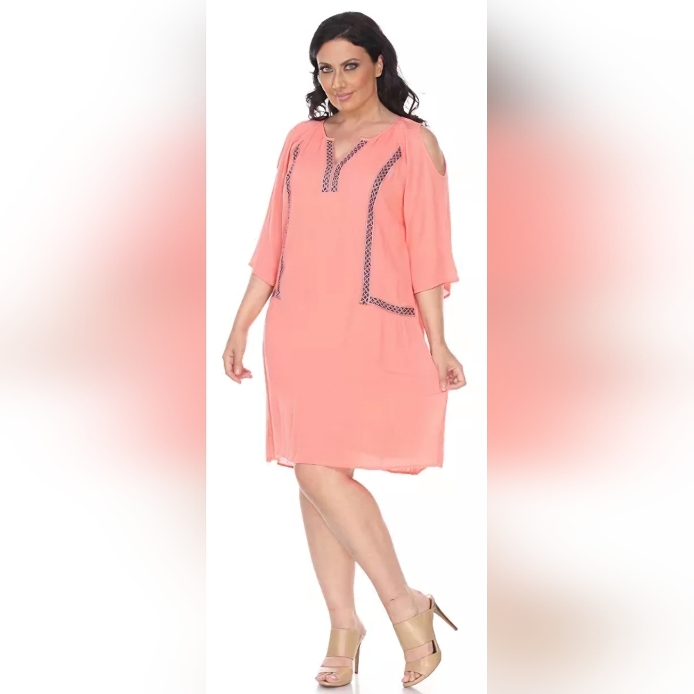NWT White Mark Stylish Coral Cold Shoulder Tunic Dress (XL)